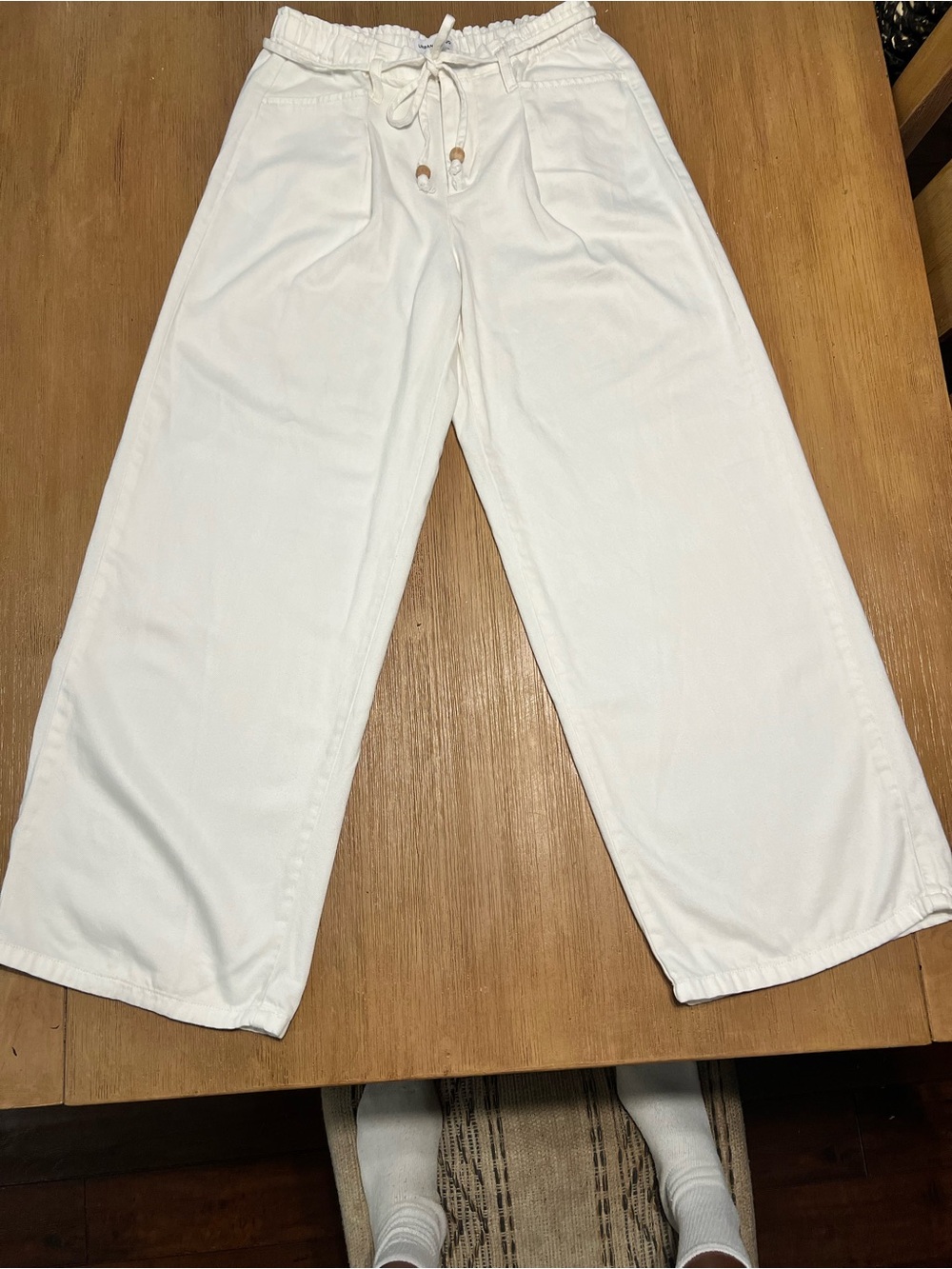 Wide-Leg White Drawstring Jeans for Women